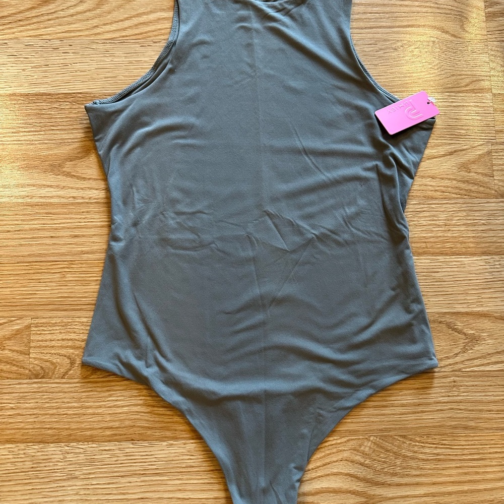 Gray Sleeveless Bodysuit with High Neckline